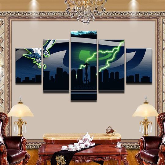 Seattle Seahawks - Space 5 Panel Canvas Art Wall Decor Seattle Seahawks - Space 5 Panel Canvas Art Wall Decor