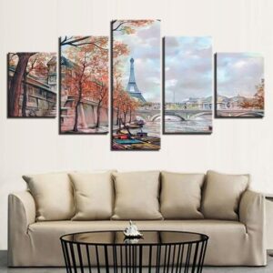 Seine Eiffel Tower Paris France Painting - Nature 5 Panel Canvas Art Wall Decor