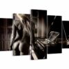 Sexy Beauty Woman And Piano - Abstract 5 Panel Canvas Art Wall Decor