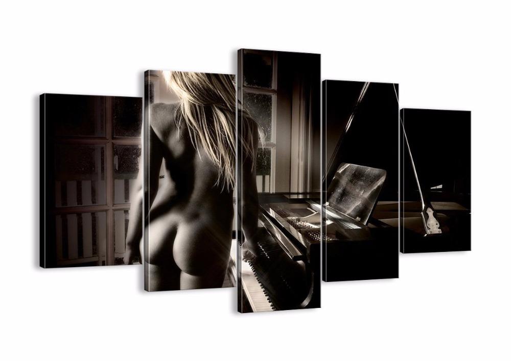 Sexy Beauty Woman And Piano - Abstract 5 Panel Canvas Art Wall Decor Sexy Beauty Woman And Piano - Abstract 5 Panel Canvas Art Wall Decor
