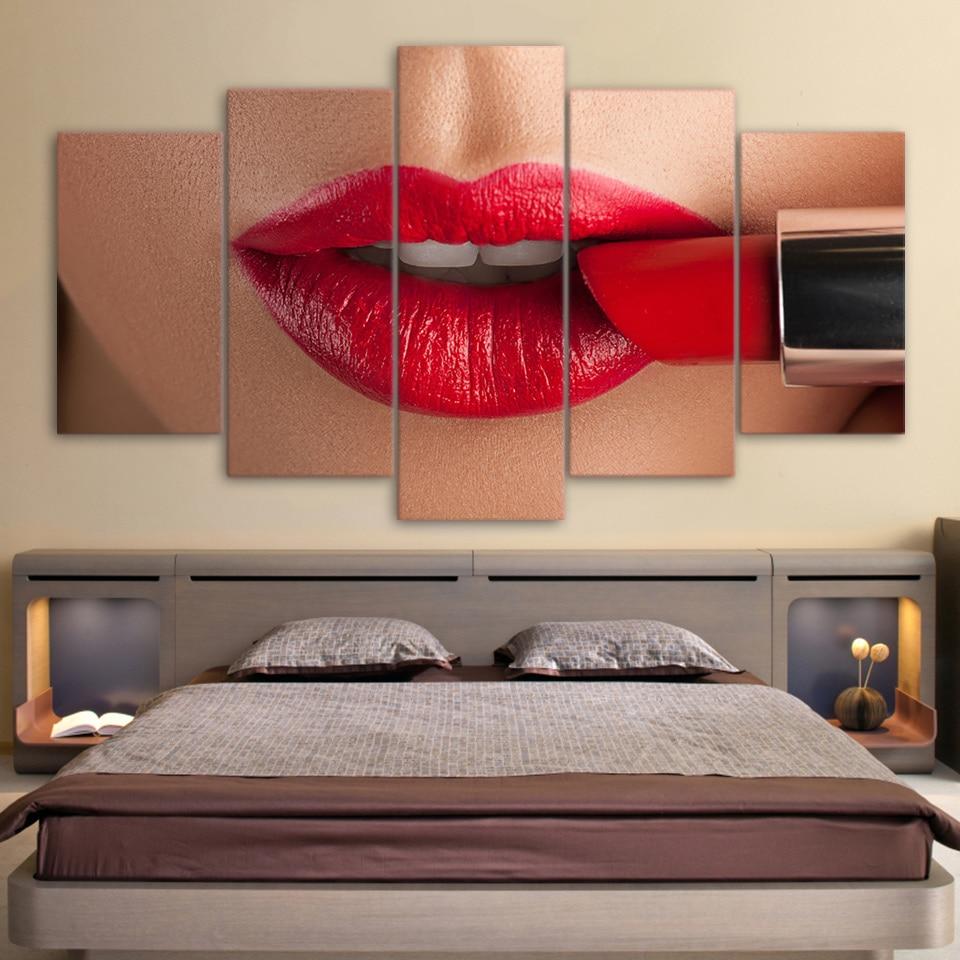 Sexy Lip With Red Lipstick - Abstract 5 Panel Canvas Art Wall Decor Sexy Lip With Red Lipstick - Abstract 5 Panel Canvas Art Wall Decor