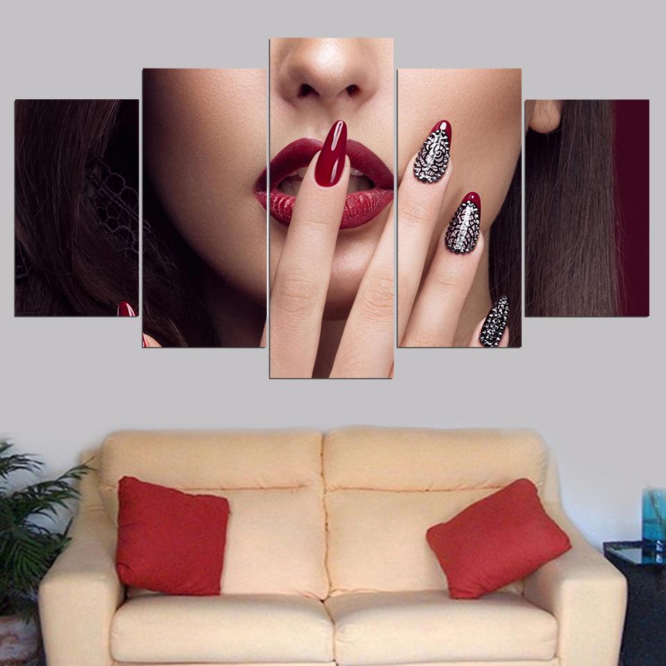 Sexy Woman Lip Beauty - Abstract 5 Panel Canvas Art Wall Decor Sexy Woman Lip Beauty - Abstract 5 Panel Canvas Art Wall Decor