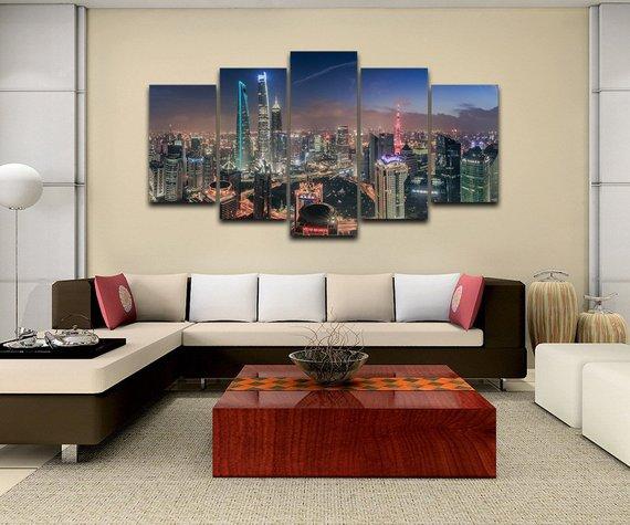Shangai City View - Nature 5 Panel Canvas Art Wall Decor Shangai City View - Nature 5 Panel Canvas Art Wall Decor