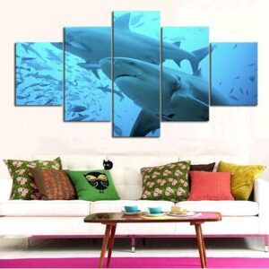 Shark Family - Animal 5 Panel Canvas Art Wall Decor