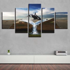 Shark Leaping And Book - Abstract 5 Panel Canvas Art Wall Decor