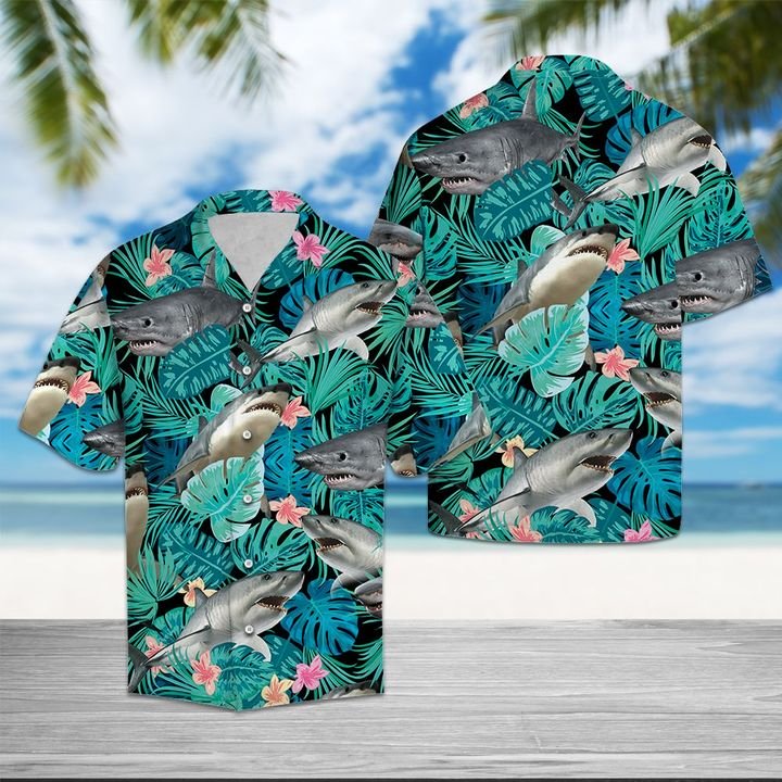 Shark Tropical Hawaiian Shirt Summer Button Up Shark Tropical Hawaiian Shirt Summer Button Up