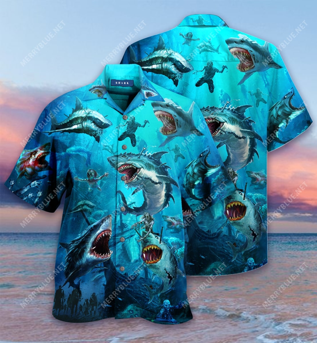 Sharks And Zombies All Over Printed Hawaiian Shirt Sharks And Zombies All Over Printed Hawaiian Shirt