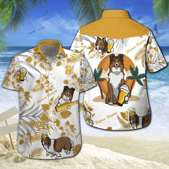 Shetland Sheepdog Beer Hawaiian Shirt Summer Button Up Shetland Sheepdog Beer Hawaiian Shirt Summer Button Up