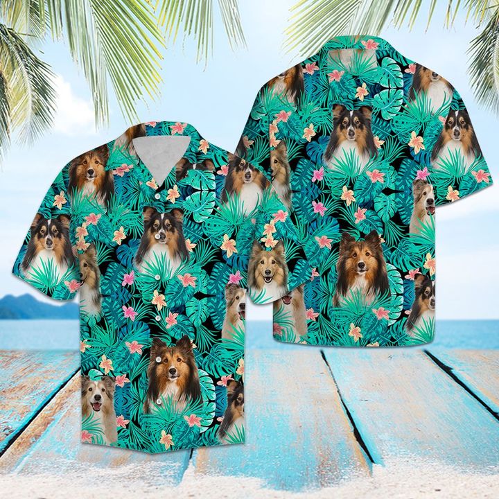 Shetland Sheepdog Tropical Hawaiian Shirt Summer Button Up Shetland Sheepdog Tropical Hawaiian Shirt Summer Button Up