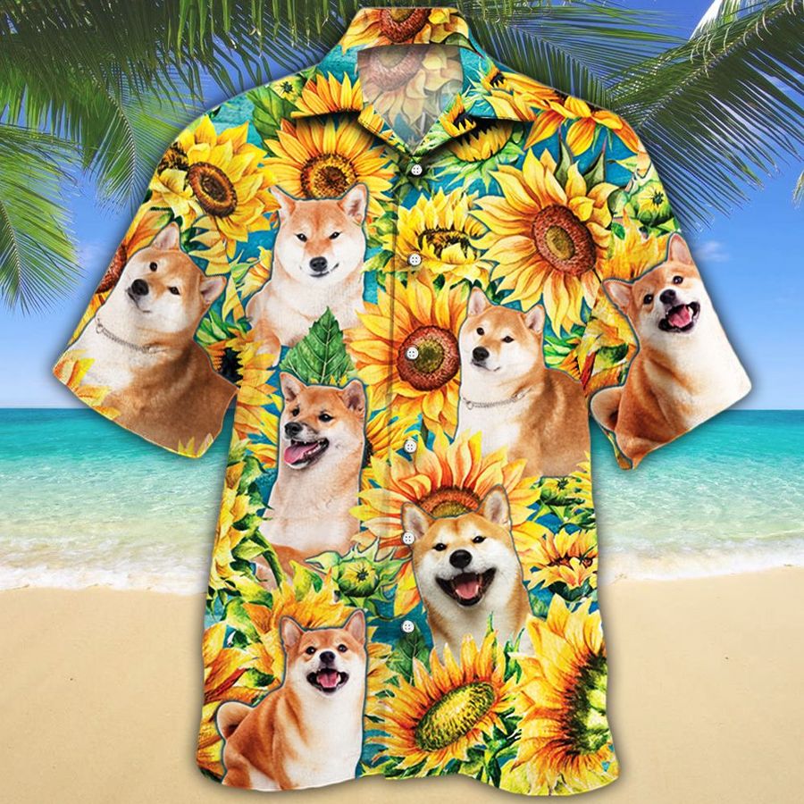Shiba Inu Dog Sunflower Hawaiian Shirt Shiba Inu Dog Sunflower Hawaiian Shirt