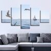 Ship Sailing On The Sea And Seagulls Flying - Space 5 Panel Canvas Art Wall Decor