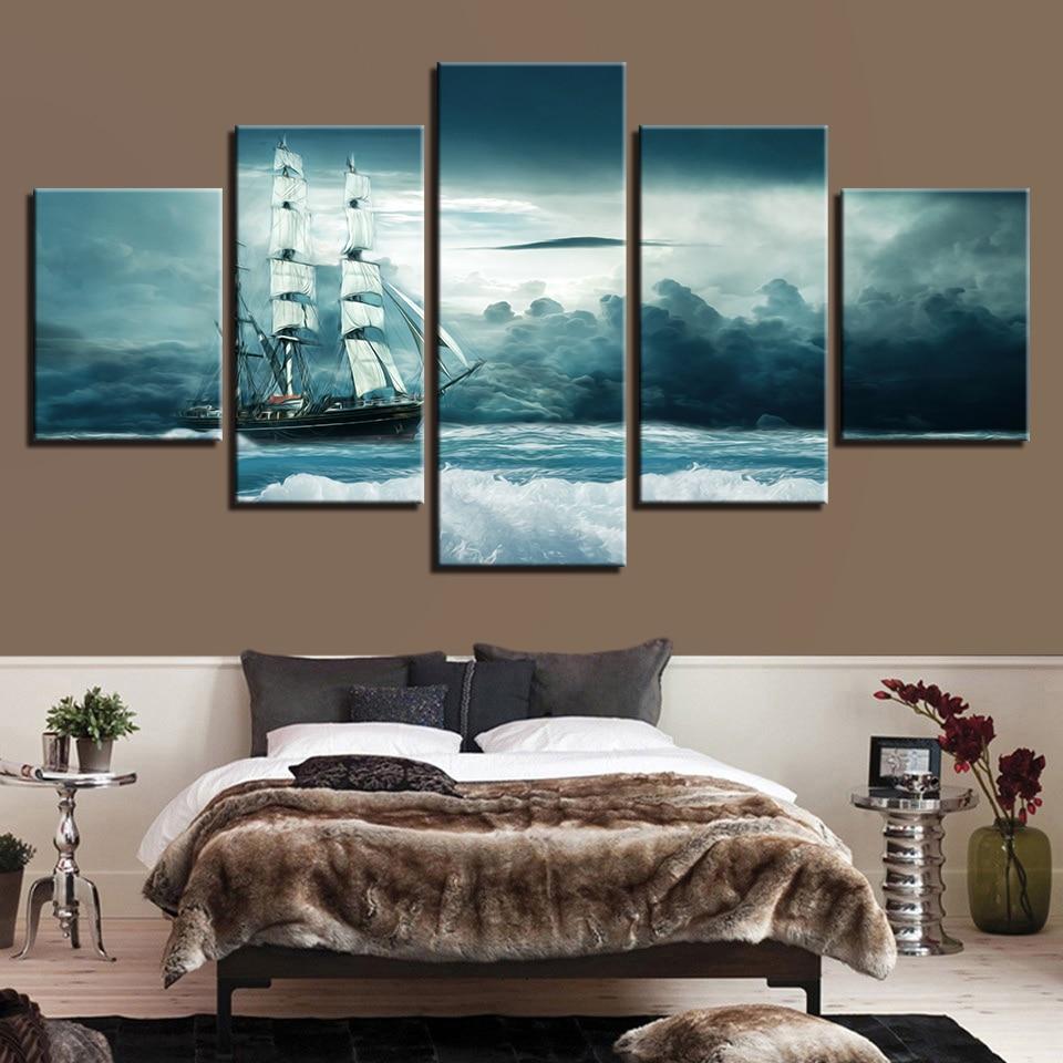 Ship Sea Waves - Space 5 Panel Canvas Art Wall Decor Ship Sea Waves - Space 5 Panel Canvas Art Wall Decor
