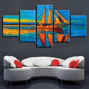 Ship Sunset 1 - Space 5 Panel Canvas Art Wall Decor