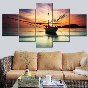Ship Sunset - Space 5 Panel Canvas Art Wall Decor