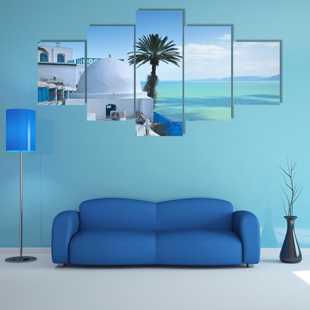 Sidi Bou Said In Tunis - Nature 5 Panel Canvas Art Wall Decor Sidi Bou Said In Tunis - Nature 5 Panel Canvas Art Wall Decor