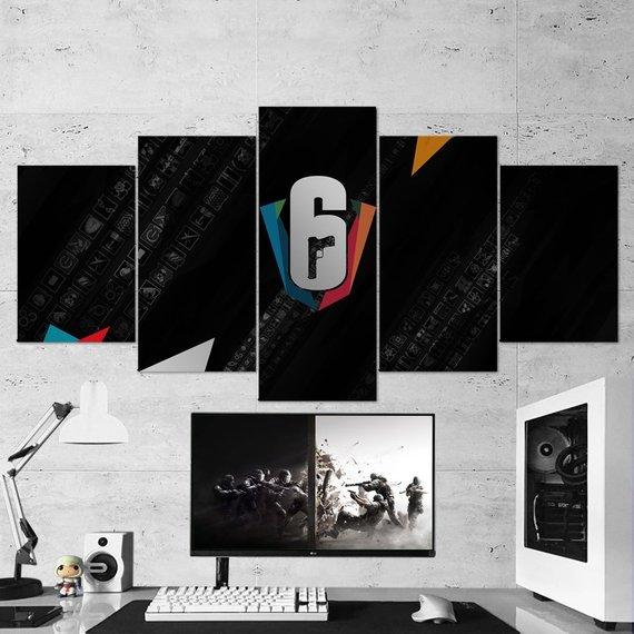 Siege Minimalist - Gaming 5 Panel Canvas Art Wall Decor Siege Minimalist - Gaming 5 Panel Canvas Art Wall Decor