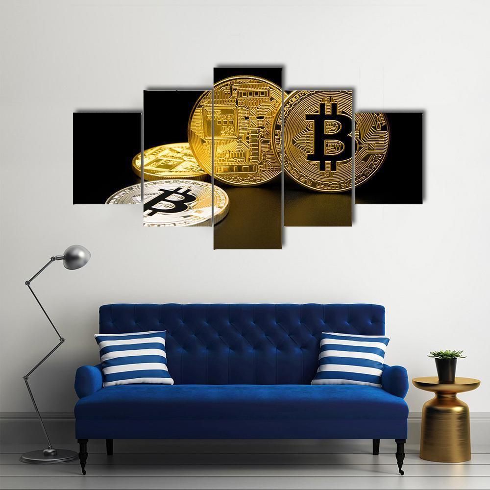 Silver And Golden Bitcoin - Career 5 Panel Canvas Art Wall Decor Silver And Golden Bitcoin - Career 5 Panel Canvas Art Wall Decor