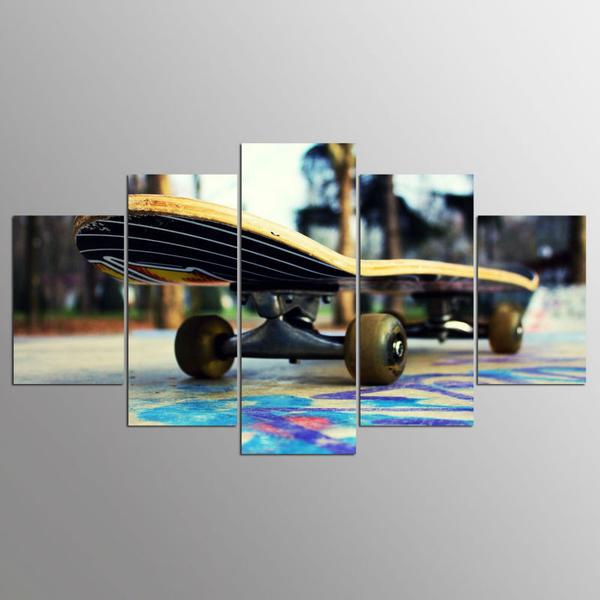 Skateboard At Outdoor Skatepark - Sport 5 Panel Canvas Art Wall Decor Skateboard At Outdoor Skatepark - Sport 5 Panel Canvas Art Wall Decor
