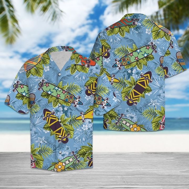 Skateboard Tropical Hawaiian Shirt Summer Button Up Skateboard Tropical Hawaiian Shirt Summer Button Up