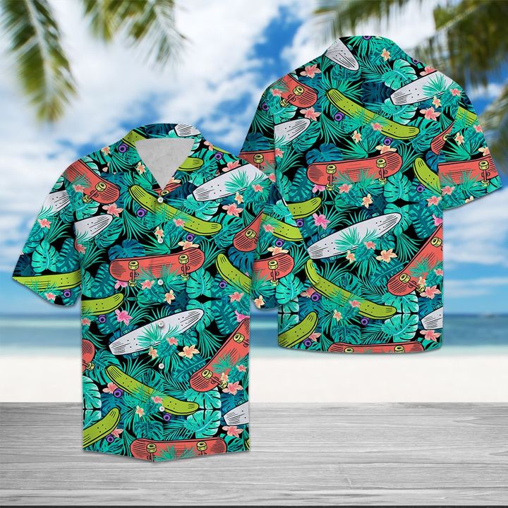 Skateboard Tropical Hawaiian Shirt Summer Button Up Skateboard Tropical Hawaiian Shirt Summer Button Up