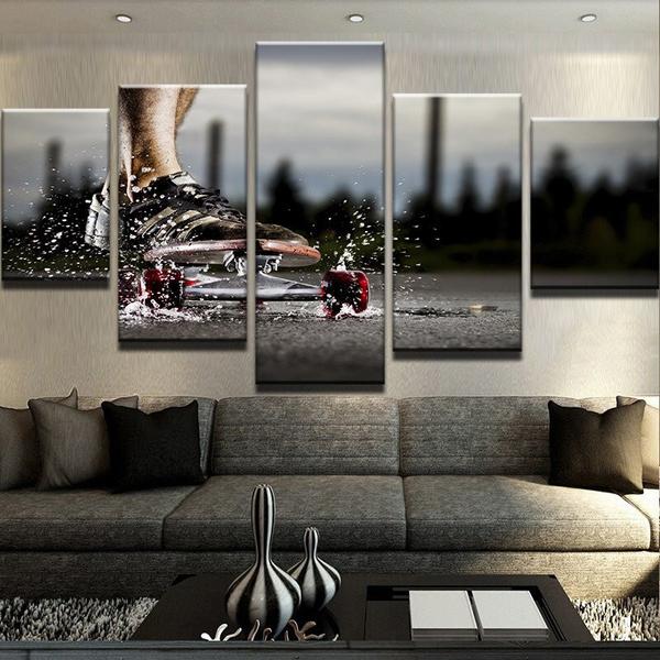Skateboarding Outside In The Rain - Sport 5 Panel Canvas Art Wall Decor Skateboarding Outside In The Rain - Sport 5 Panel Canvas Art Wall Decor