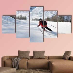 Skier Skiing Downhill - Sport 5 Panel Canvas Art Wall Decor