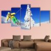 Skier Skiing In High Mountains - Sport 5 Panel Canvas Art Wall Decor