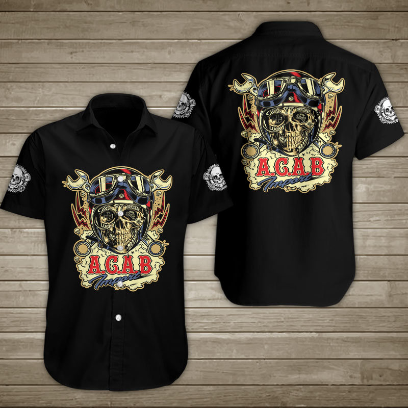 Skull A.C.A.B Hawaiian Shirt Summer Button Up Skull A.C.A.B Hawaiian Shirt Summer Button Up