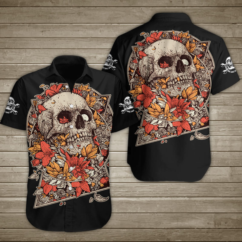 Skull Among The Flowers Hawaiian Shirt Summer Button Up Skull Among The Flowers Hawaiian Shirt Summer Button Up