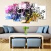 Skull And Flowers 5 - Abstract 5 Panel Canvas Art Wall Decor