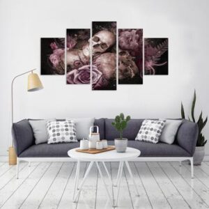 Skull And Roses - Abstract 5 Panel Canvas Art Wall Decor