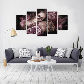 Skull And Roses - Abstract 5 Panel Canvas Art Wall Decor Skull And Roses - Abstract 5 Panel Canvas Art Wall Decor