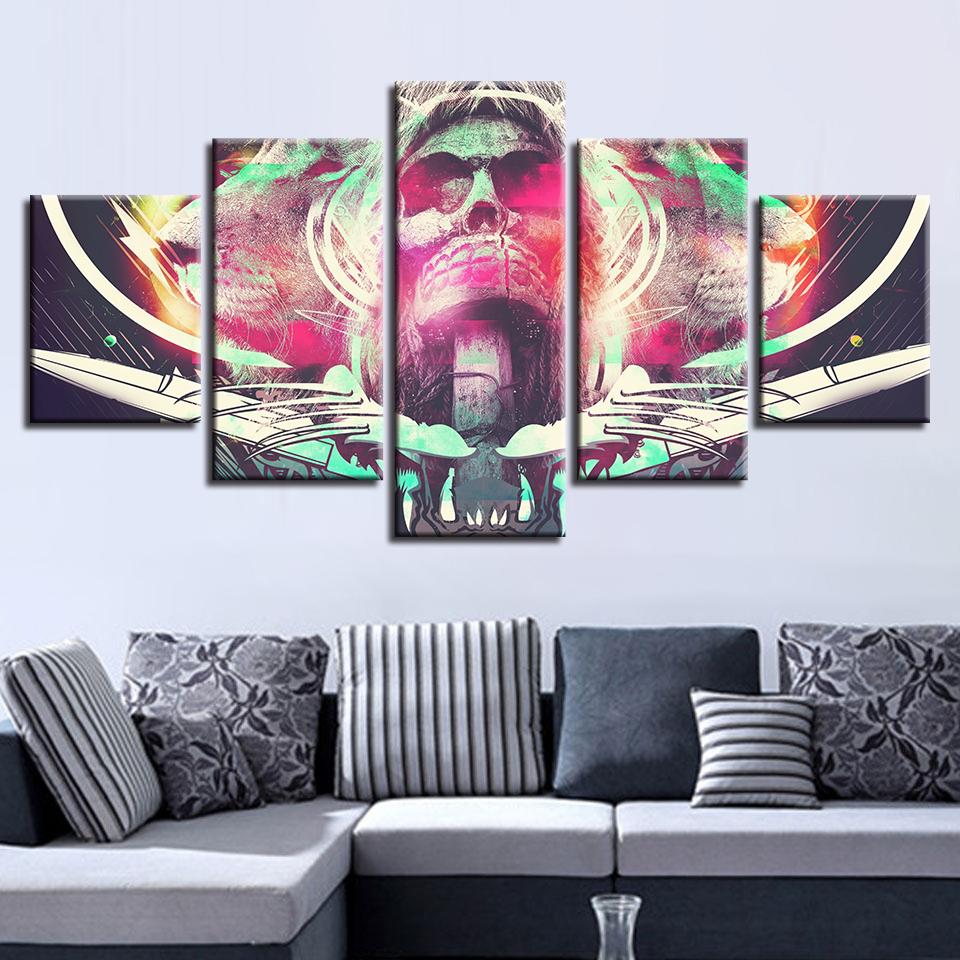 Skull And Tiger - Abstract 5 Panel Canvas Art Wall Decor Skull And Tiger - Abstract 5 Panel Canvas Art Wall Decor