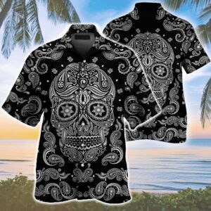 Skull Bandana Black And White Pattern Hawaiian Shirt