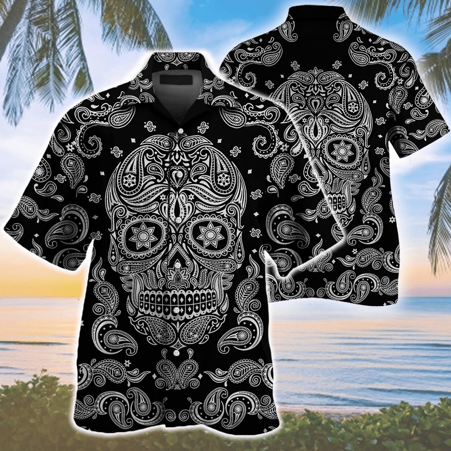 Skull Bandana Black And White Pattern Hawaiian Shirt Skull Bandana Black And White Pattern Hawaiian Shirt