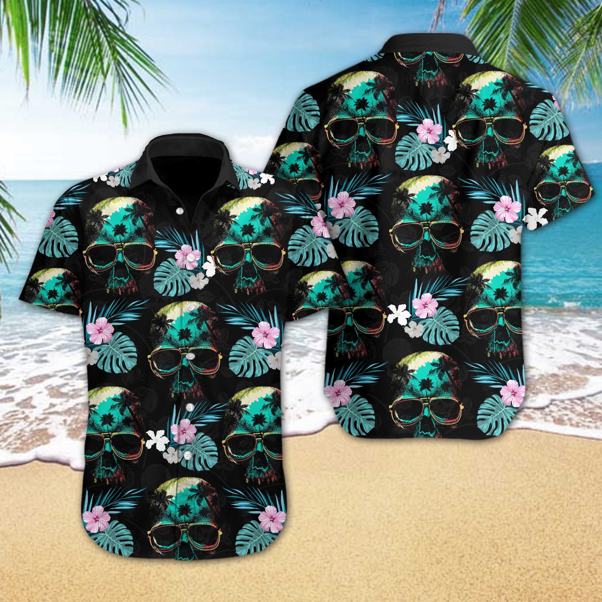 Skull Beach Hawaiian Shirt Summer Button Up Skull Beach Hawaiian Shirt Summer Button Up