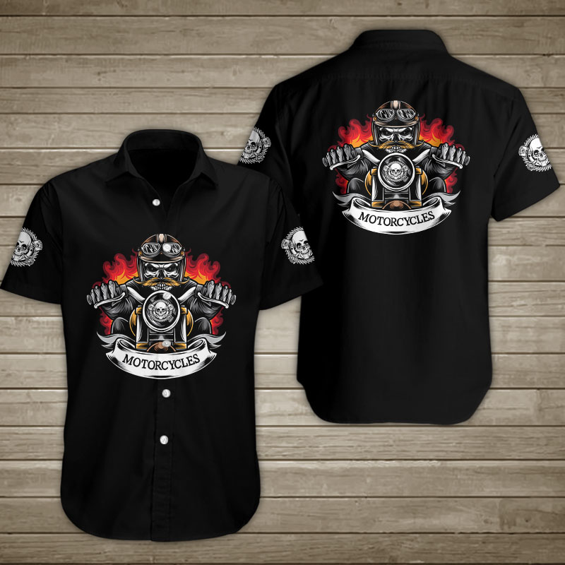 Skull Biker On Fire Hawaiian Shirt Summer Button Up Skull Biker On Fire Hawaiian Shirt Summer Button Up