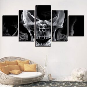 Skull Black White - Abstract 5 Panel Canvas Art Wall Decor