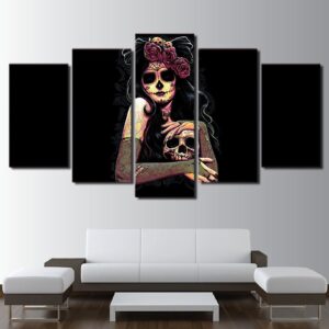 Skull Day Of The Dead Face - Abstract 5 Panel Canvas Art Wall Decor