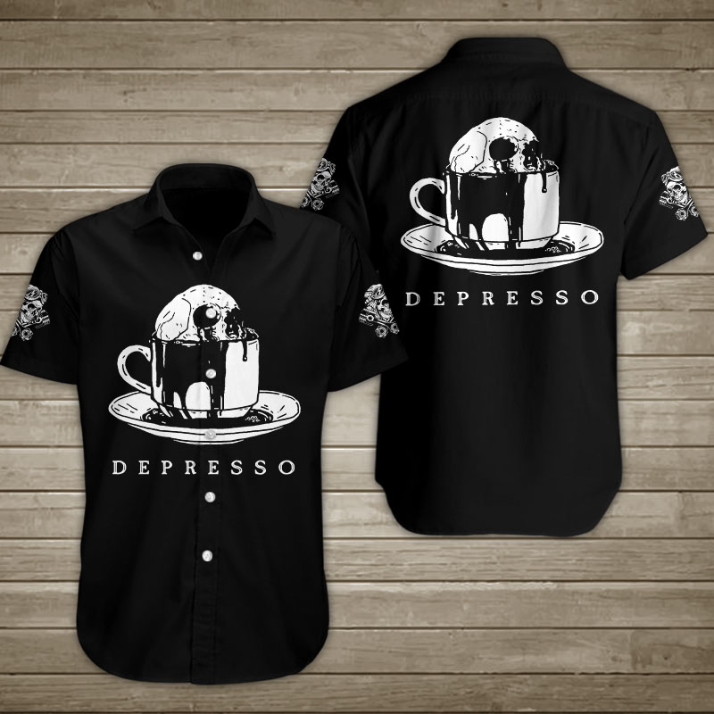 Skull Depresso Hawaiian Shirt Summer Button Up Skull Depresso Hawaiian Shirt Summer Button Up