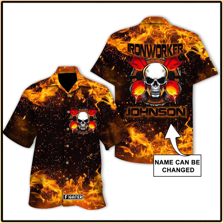 Skull Flame Ironworker Custom Name Hawaiian Shirt Skull Flame Ironworker Custom Name Hawaiian Shirt