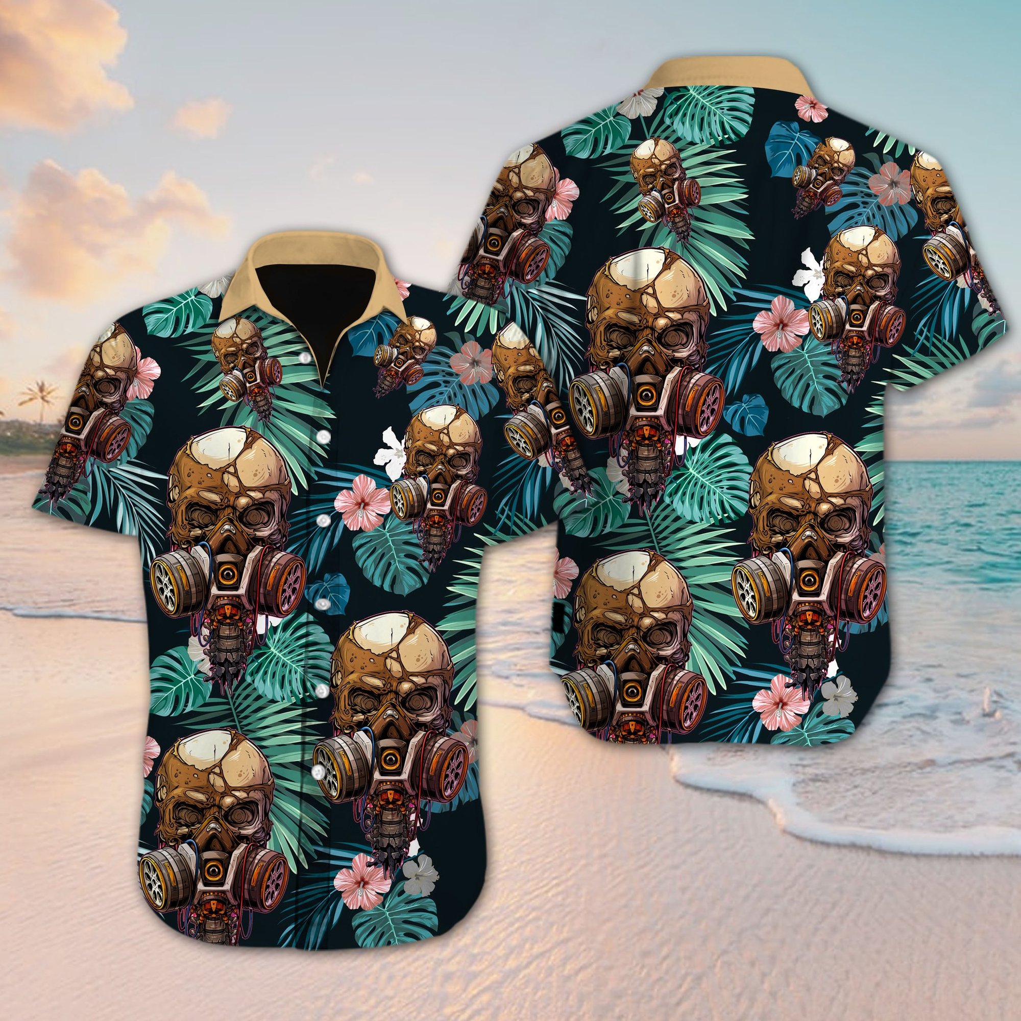 Skull Flower Hawaiian Shirt Summer Button Up Skull Flower Hawaiian Shirt Summer Button Up