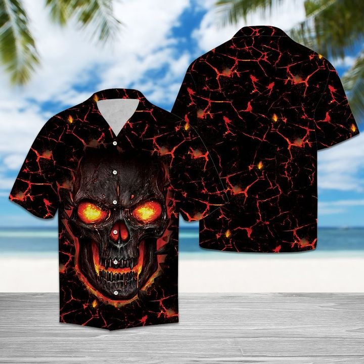 Skull Lava Hawaiian Shirt Summer Button Up Skull Lava Hawaiian Shirt Summer Button Up