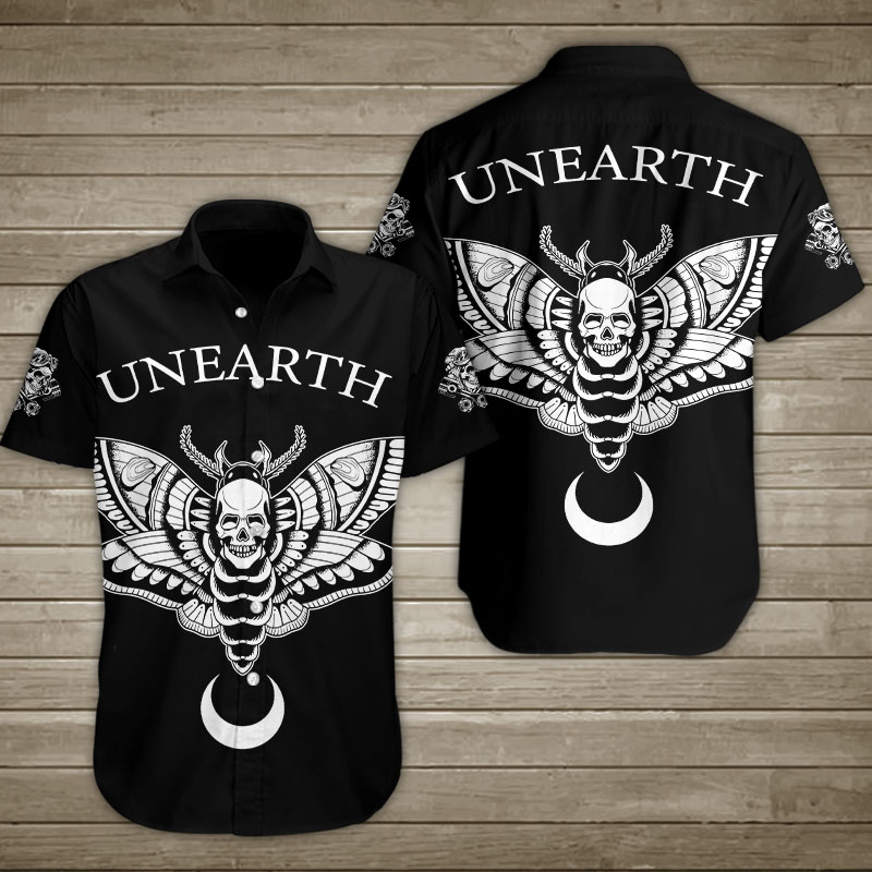 Skull Moths Unearth Hawaiian Shirt Summer Button Up Skull Moths Unearth Hawaiian Shirt Summer Button Up