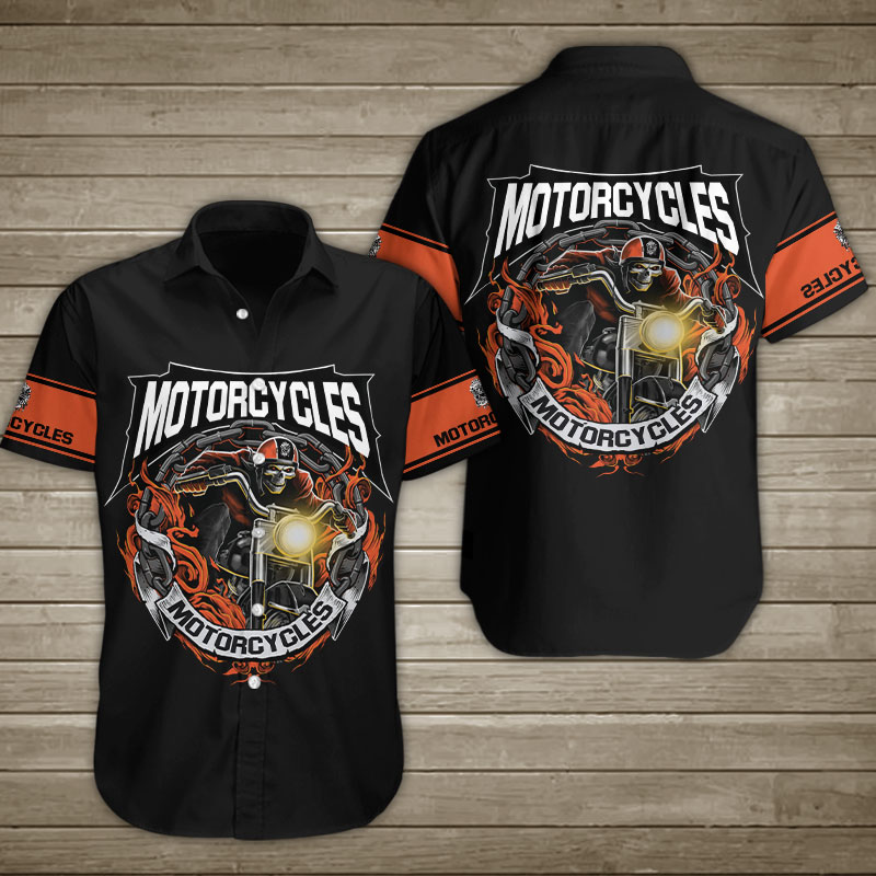 Skull Motorcycle Fire Chains Hawaiian Shirt Summer Button Up Skull Motorcycle Fire Chains Hawaiian Shirt Summer Button Up
