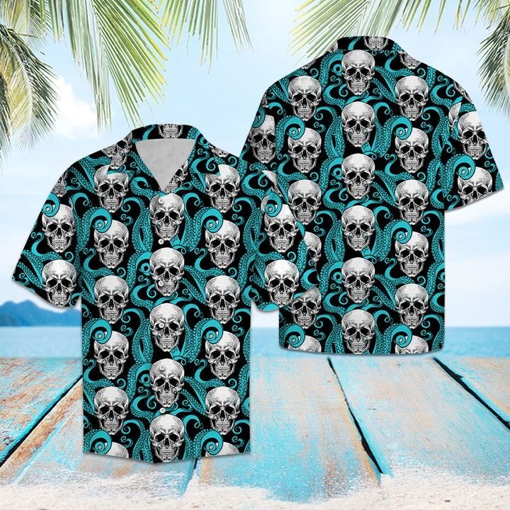 Skull Octopus Hawaiian Shirt Summer Button Up Skull Octopus Hawaiian Shirt Summer Button Up