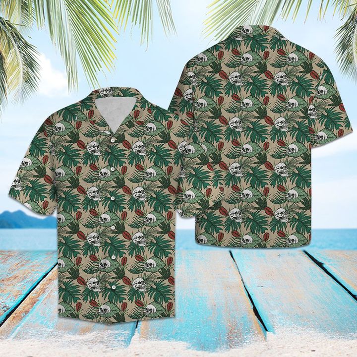 Skull Palm Leaves Hawaiian Shirt Summer Button Up Skull Palm Leaves Hawaiian Shirt Summer Button Up