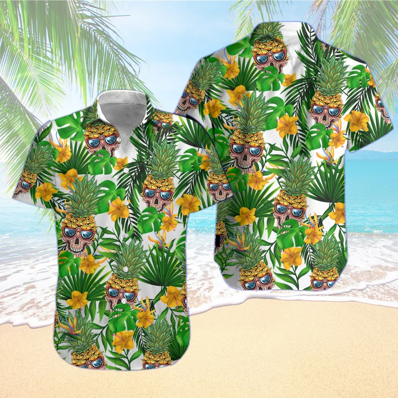 Skull Pineapple Hawaiian Shirt Summer Button Up Skull Pineapple Hawaiian Shirt Summer Button Up
