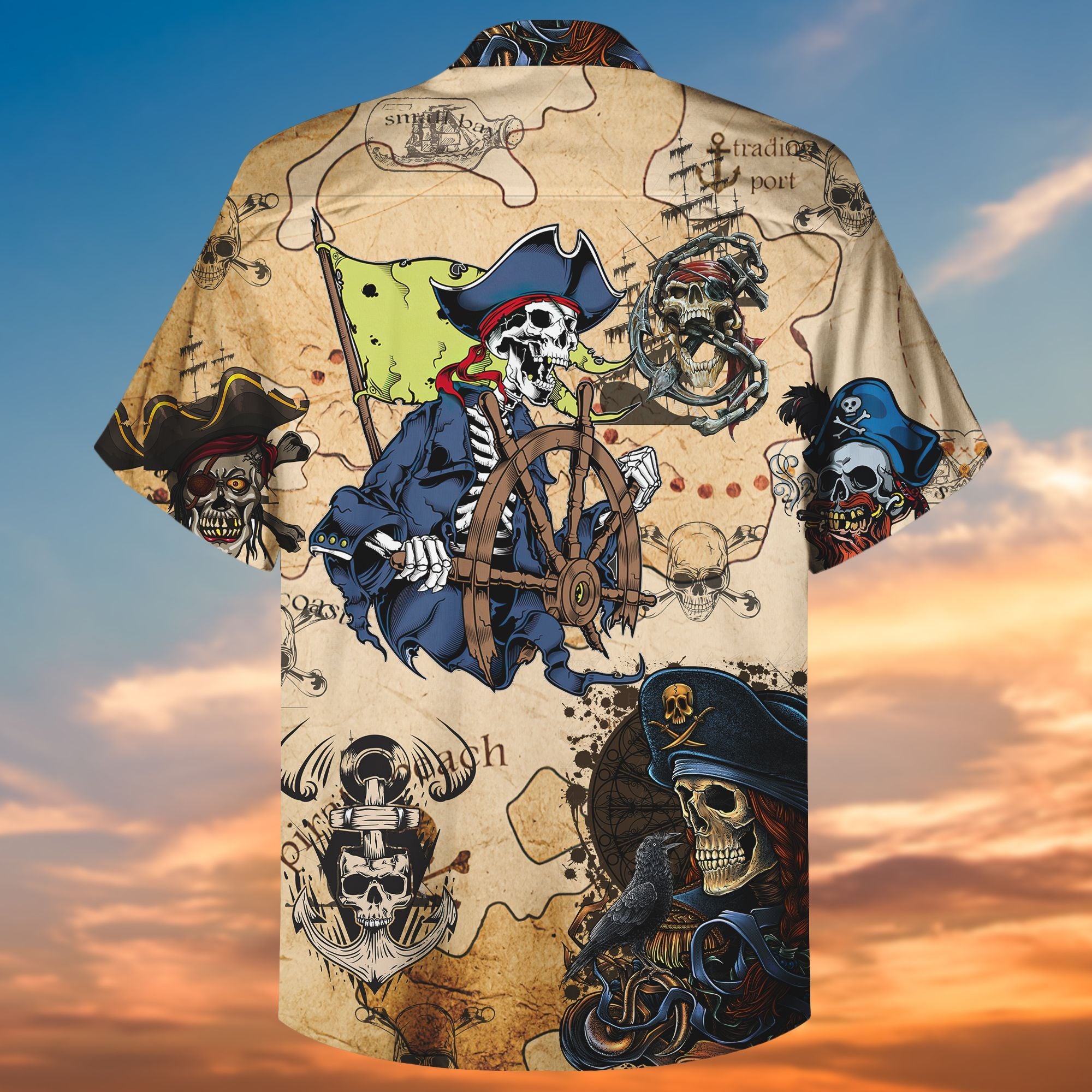 Skull Pirate Blue Hawaiian Shirt Skull Pirate Blue Hawaiian Shirt