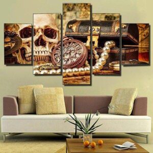 Skull Pirate Treasure - Abstract 5 Panel Canvas Art Wall Decor